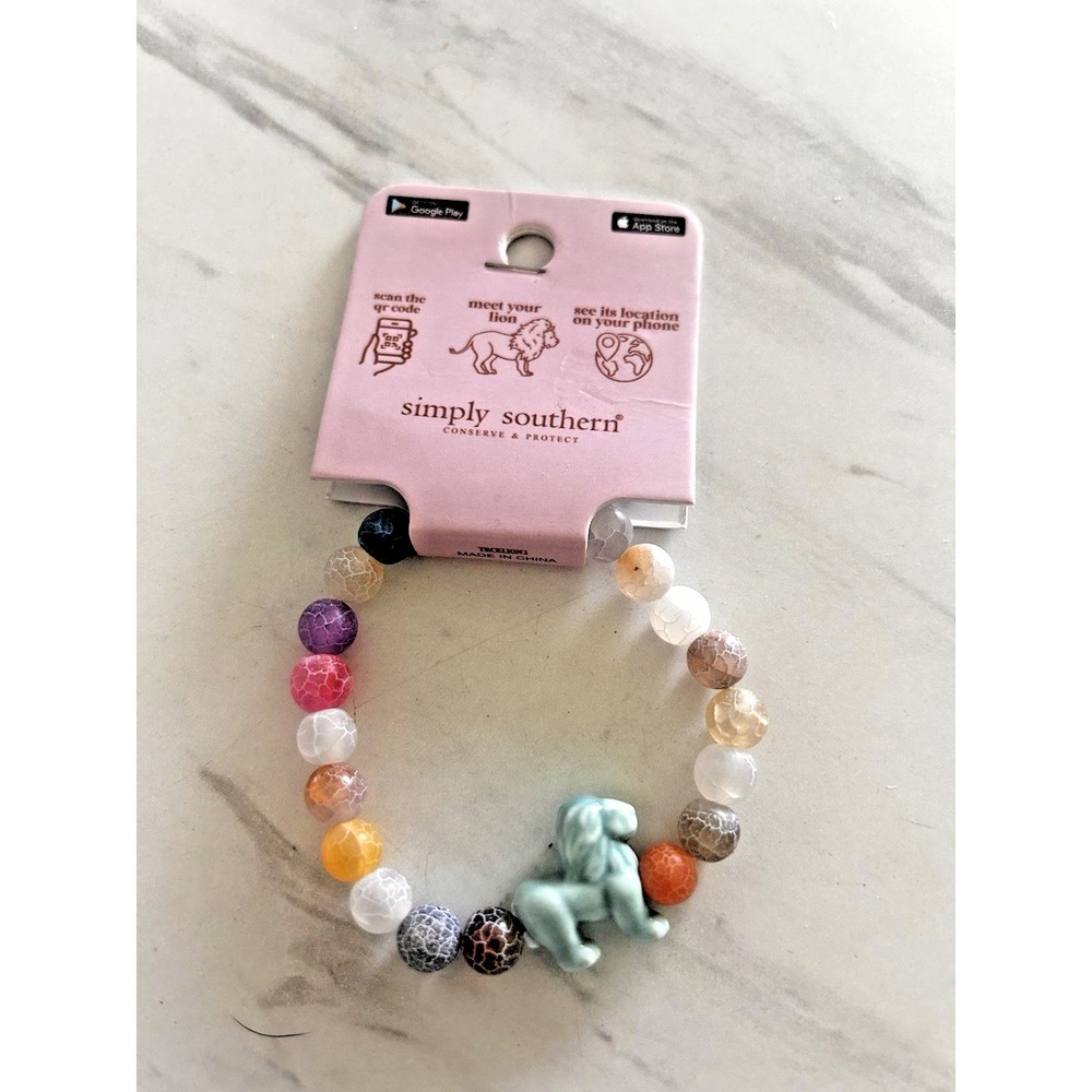 Simply Southern Conserve & Protect Tracking Lion Bracelet Multi-Colored Stones 6